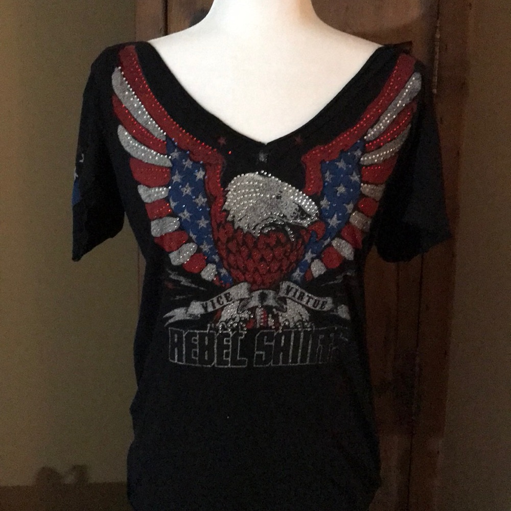 Rebel Saints short sleeved..black..M..Bling Eagle